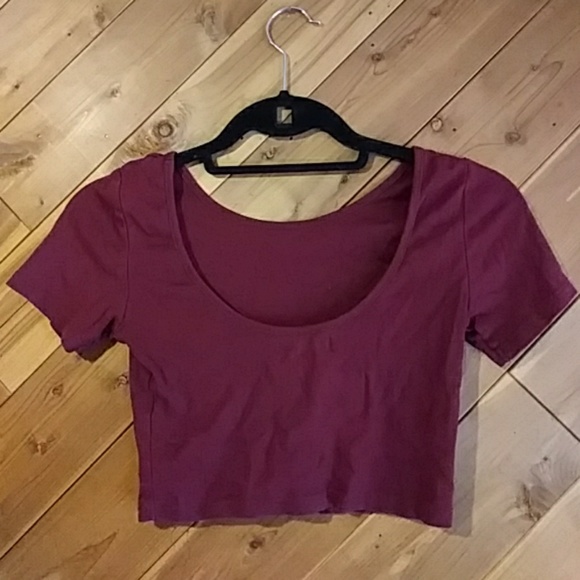 Burgundy Scoop Back Crop Top S - Picture 2 of 3